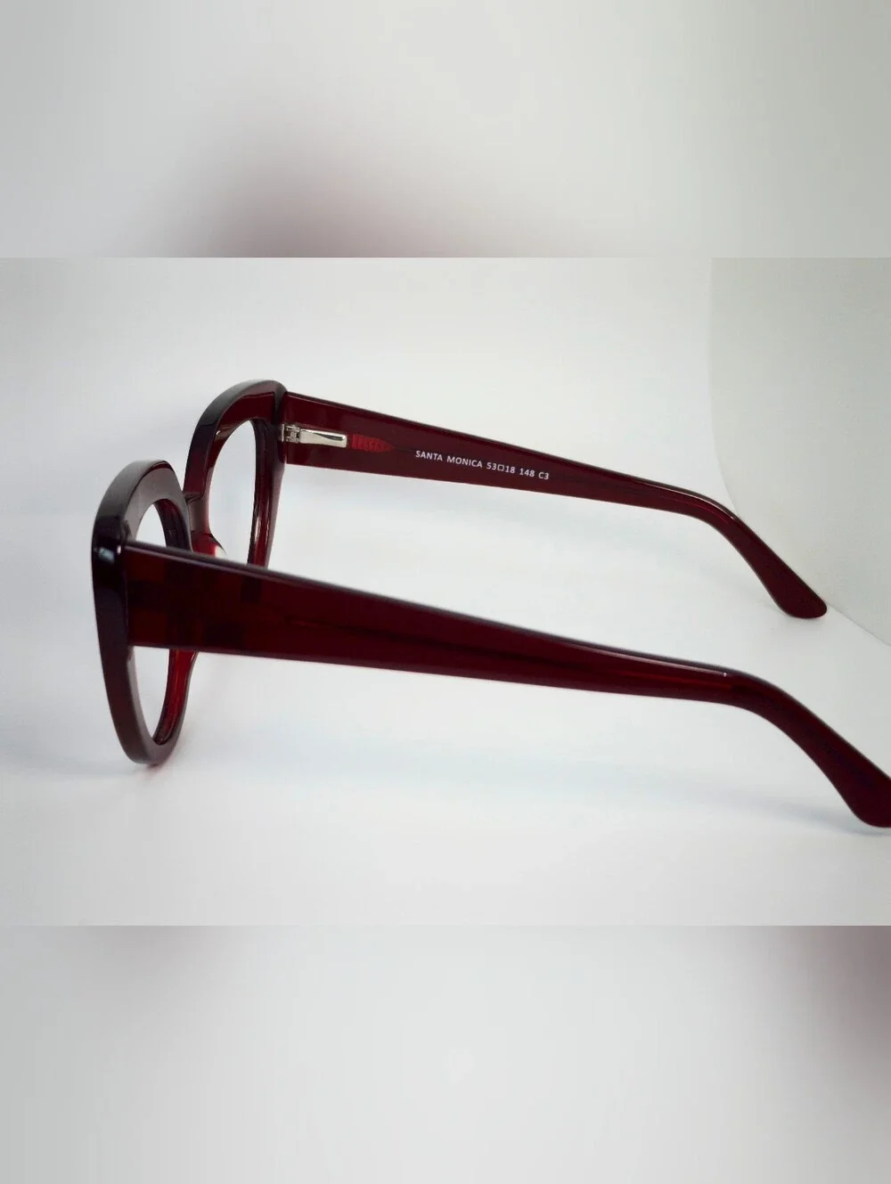 Santa Monica. Women's Oversized Cat Eye Glasses -Translucent Burgundy.